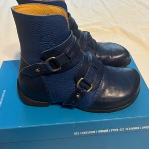 John Fluevog Navy Ankle Boots with Buckle Straps